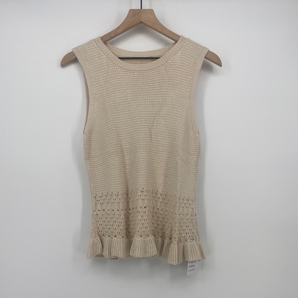 Cicibird Knit Tank Top Medium Beige Peplum Ruffle Sleeveless Boho NWT